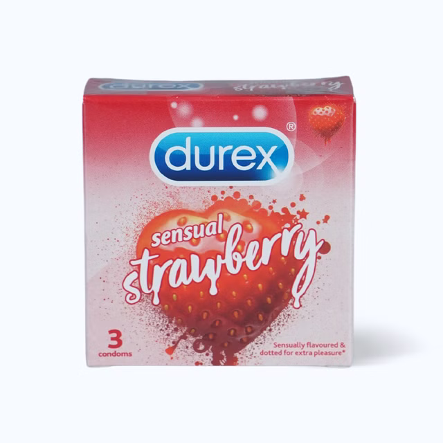 Bao cao su Durex Sensual Strawberry hộp 3 - 12 chiếc chính hãng