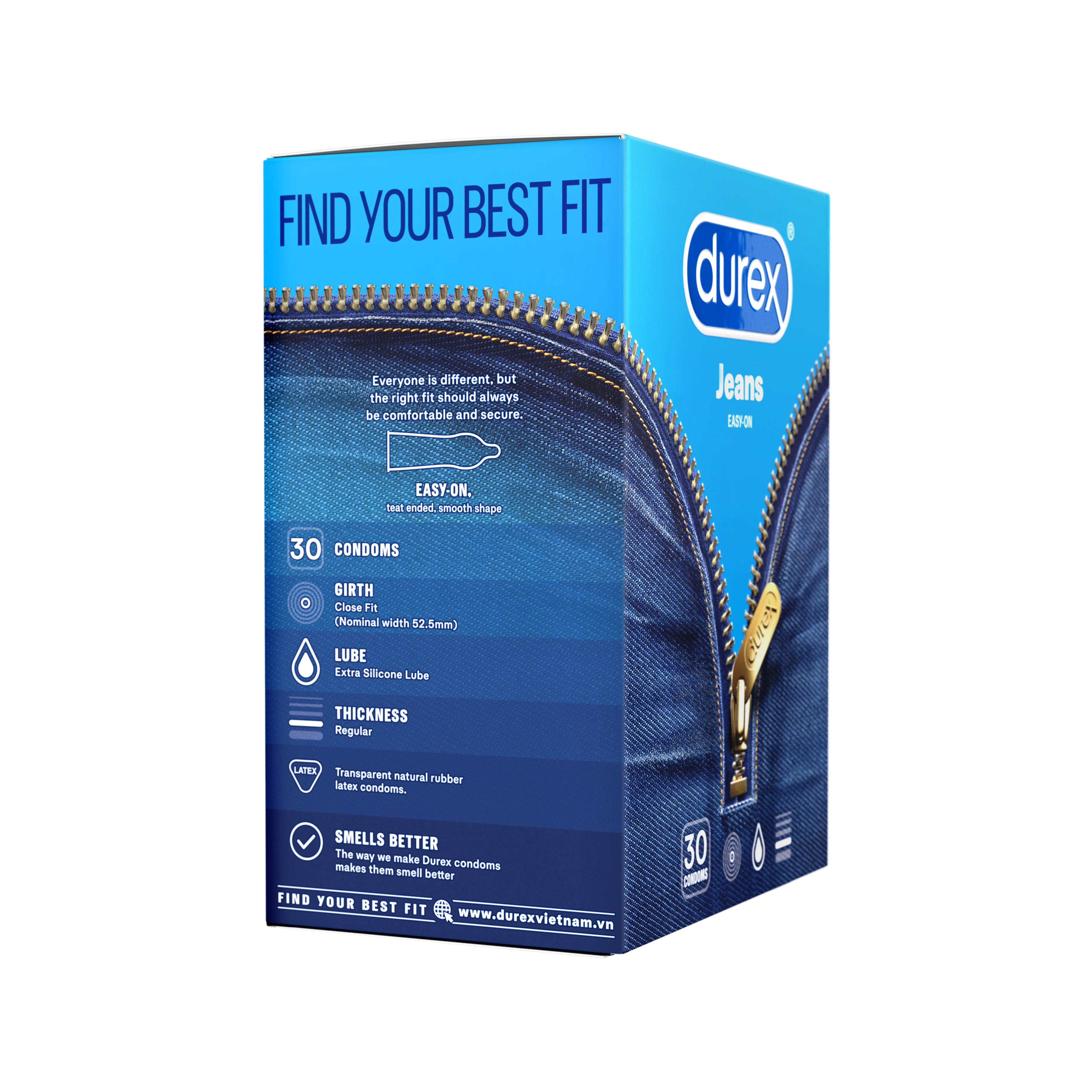 Bao cao su Durex Jeans ôm sát, nhiều chất bôi trơn (3 - 12 Cái)
